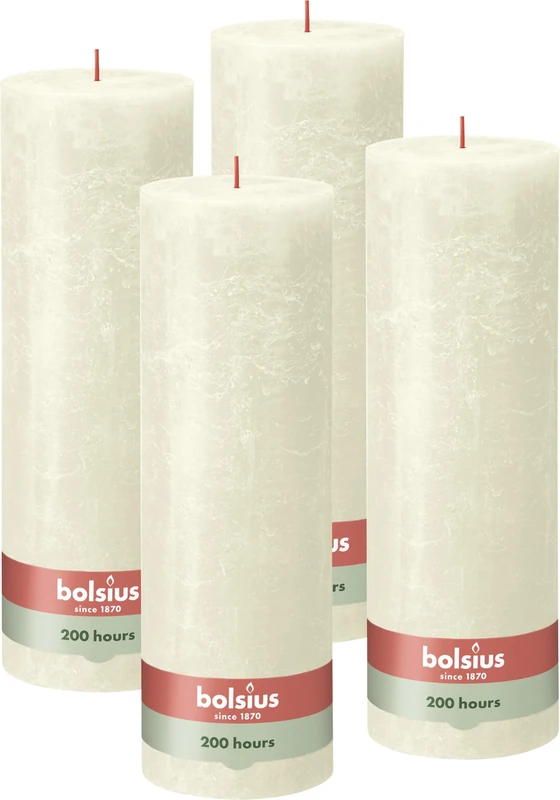Bolsius Rustic Pillar Candle XXL - Ivory - Set of 4 - Long Burning Time 200 Hours - Unscented - Includes Natural Vegan Wax - Without Palm Oil - 30 x 10 cm