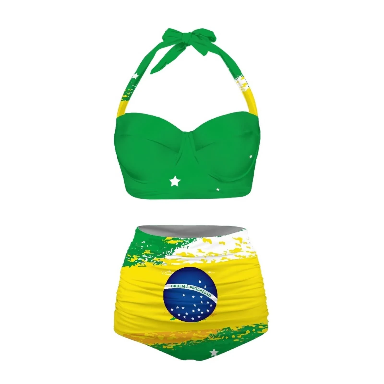 Howilath a Pair Swimwear Brazil Flag Green Tankini Comfy Bikini Bandeau Bikini Top and Bottom Swimming Costume for Ladies-M