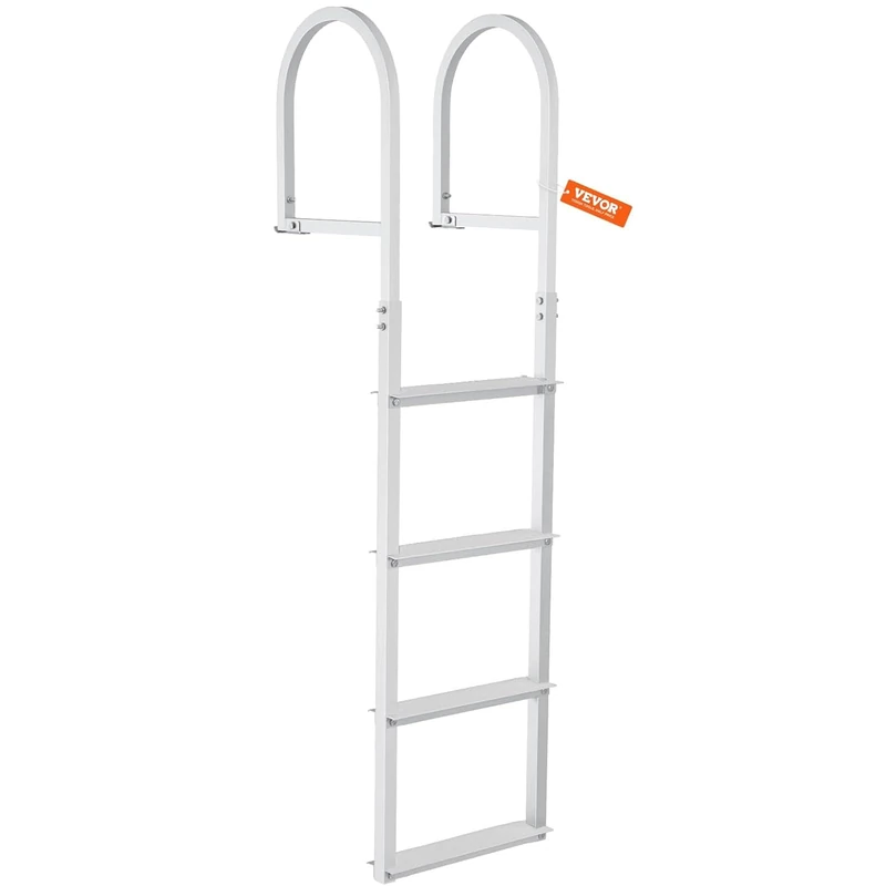 VEVOR Dock Ladder 4 Removable Steps 500lbs Load Capacity Aluminum Alloy Pontoon Boat Ladder with 8cm Wide Step and Non-Slip Rubber Mat for Boarding Ships/Lakes/Swimming Pools/Seas
