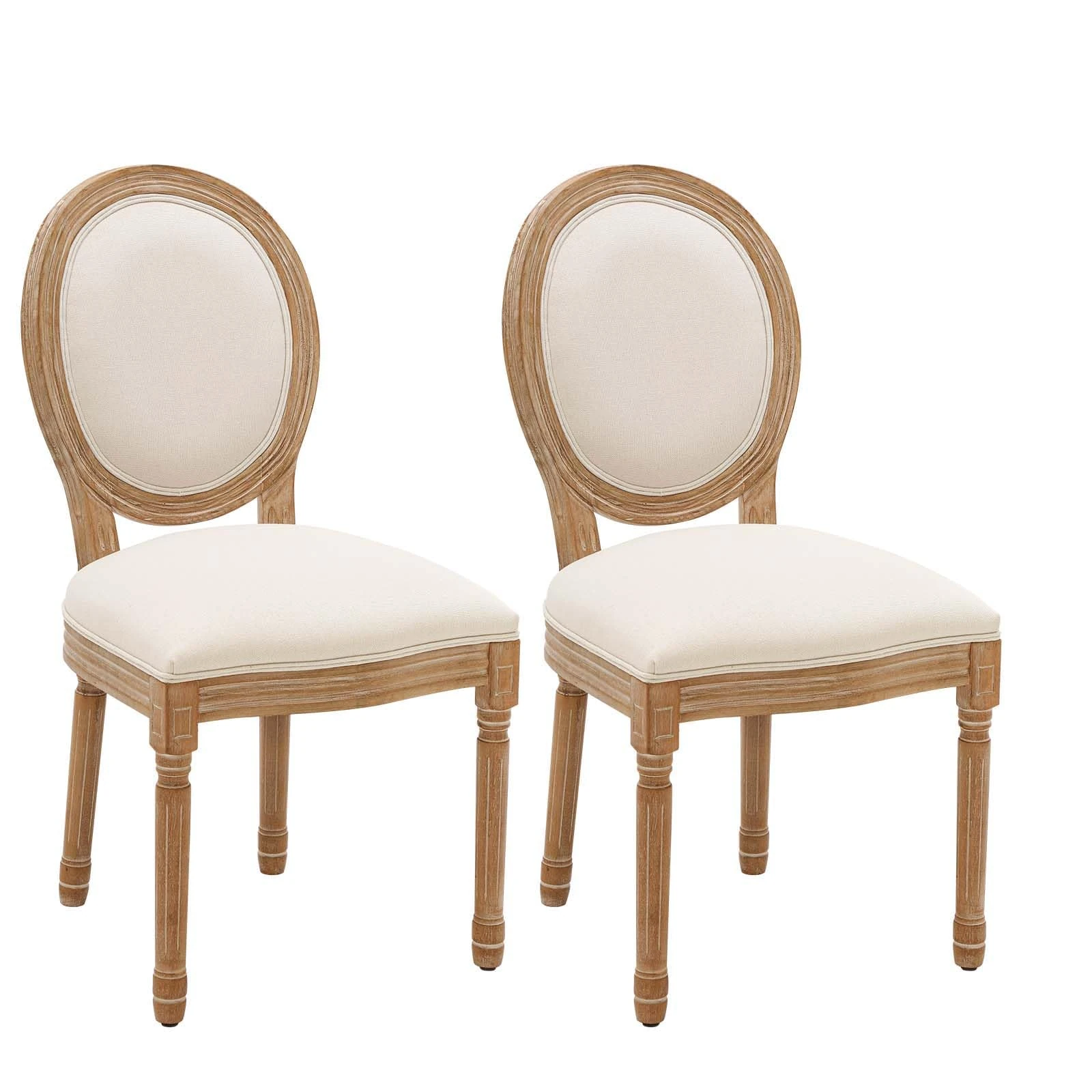Furniliving French Country Dining Chairs Set of 2, Upholstered Dining Room Chairs with Round Back Farmhouse Kitchen Chairs for Living Room, Kitchen, Restaurant (Beige-Round)