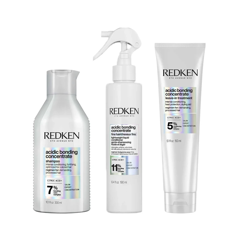 REDKEN Acidic Bonding Concentrate Shampoo, Lightweight Liquid Conditioner & Leave In TRIO
