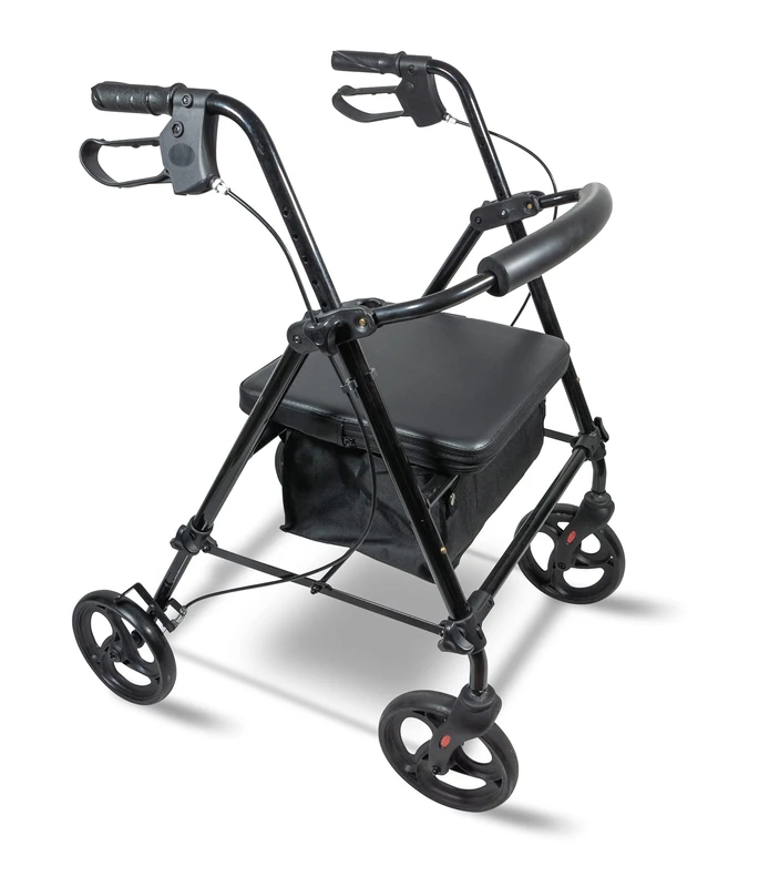 Aidapt Rollator 4 Wheel with Seat,Lightweight,Padded Backrest,Height Adjustable,Ergonomic Handle Brakes,Shopping Bag,8" Puncture Proof Wheels,Folding,Elderly Mobility Aid,NO Tools Required