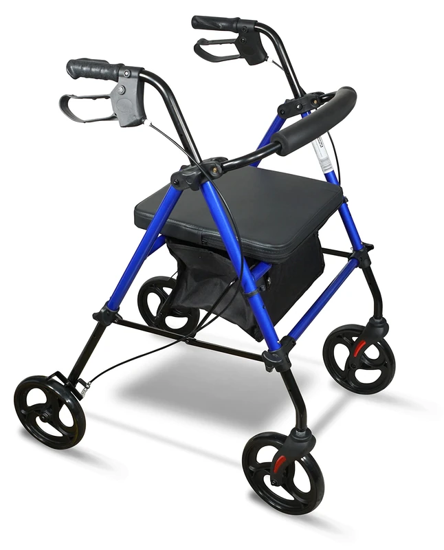 Aidapt Rollator 4 Wheel with Seat,Lightweight,Padded Backrest,Height Adjustable,Ergonomic Handle Brakes,Shopping Bag,8" Puncture Proof Wheels,Folding,Elderly Mobility Aid,NO Tools Required
