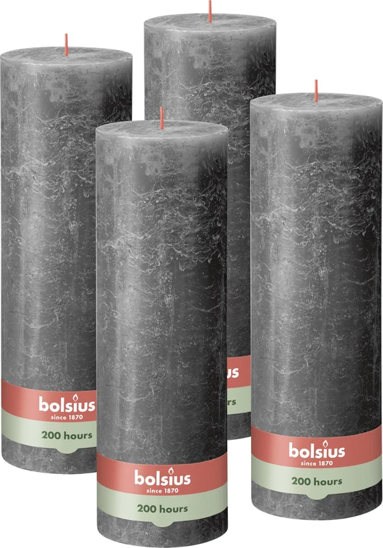 Bolsius Rustik Pillar Candle XXL – Anthracite – Set of 4 – Decorative Household Candles – Long Burning Time 200 Hours – Unscented – Includes Natural Vegan Wax – Without Palm Oil – 30 x 10 cm
