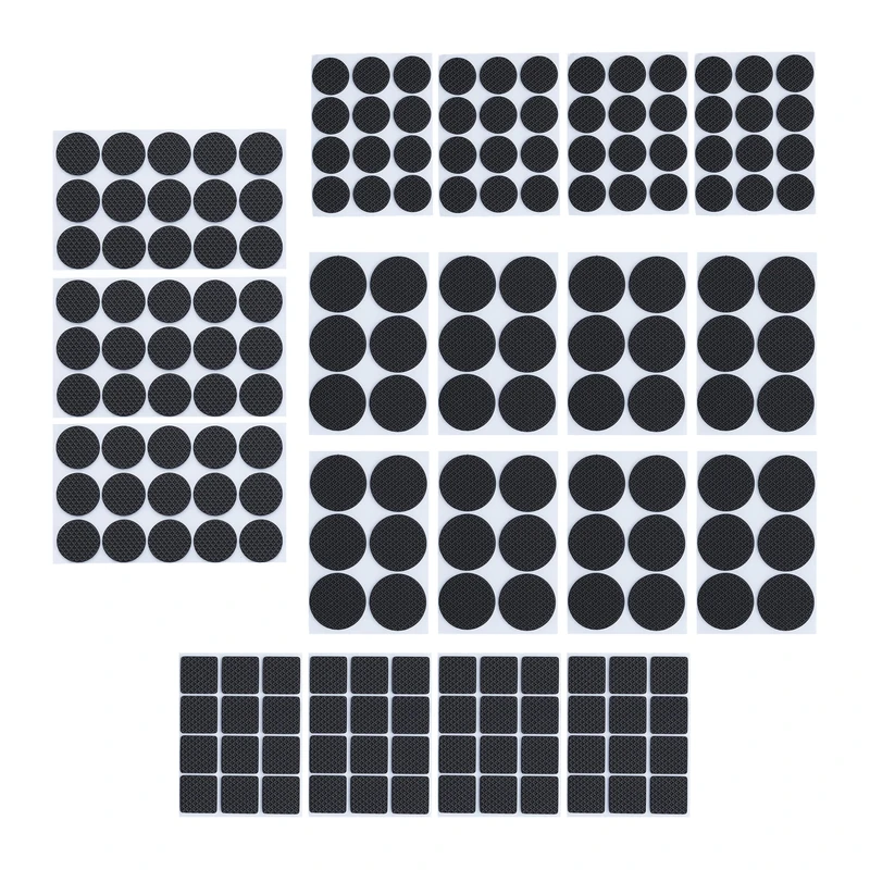 Relaxdays Furniture Pads, Non, 189x Pack, Self Adhesive, Floor Protector, Anti-Slip, Square, Round, 4 Sizes, Black, 4 x 4 x 0.4 cm