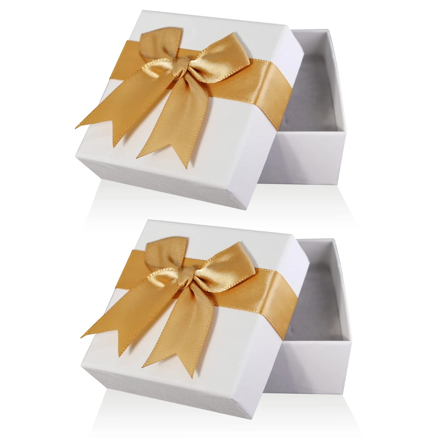 2Pcs Small Gift Boxes, 7.5x7.5x3.5cm Kraft Jewellery Gift Box with Gold Bow-Knot Ring Earrings Necklace Gift Box with Lid Small Paper Boxes for Gifts Presents