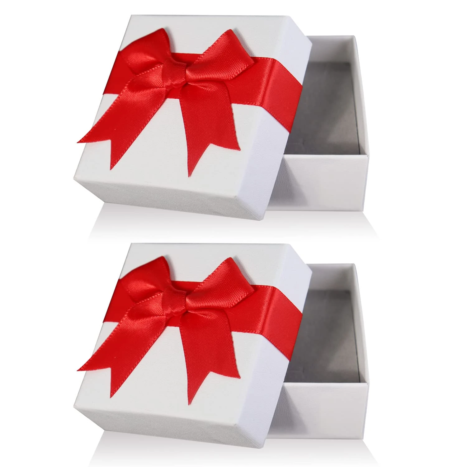 2Pcs Small Gift Boxes, 7.5x7.5x3.5cm Kraft Jewellery Gift Box with Red Bow-Knot Ring Earrings Necklace Gift Box with Lid Small Paper Boxes for Gifts Presents