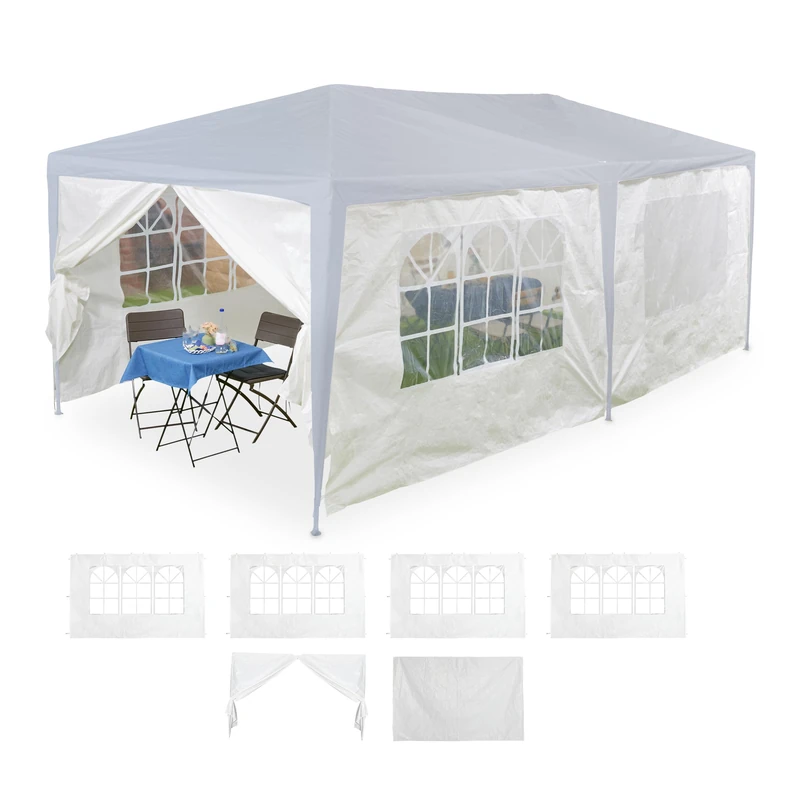 Relaxdays Gazebo Side Panels, 6x Set, 2x3m, Waterproof, Easy Fastener, Roof, Party Tent, Plastic, Window, White