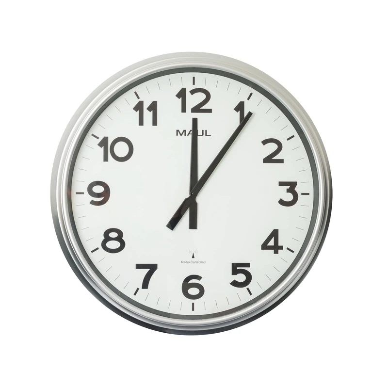 Maul MAULride Wall Clock Diameter 61 cm Radio-Controlled Clock with Automatic Time Setting Ideal for Living Room, Bedroom, Kitchen, Study and Office Good Readability for Large Rooms Silver