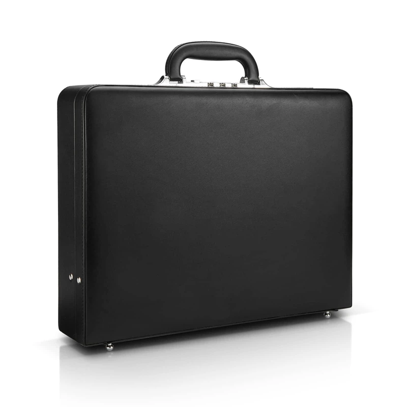 HAESTUS Leather Briefcase for Men with Combination Lock, Classic Hard Shell Attache Case in Black, Fits 16 Inch Laptop - Image 1