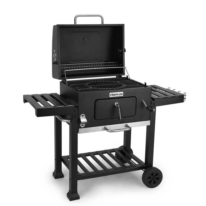 Amig - Fireplus Charcoal Barbecue | Barbecue with Wheels and Side Trays | with Ventilation System, Ashtray and Steel Grill 57 x 42 cm | Dimensions: 116.5 x 13.3 x 56 cm