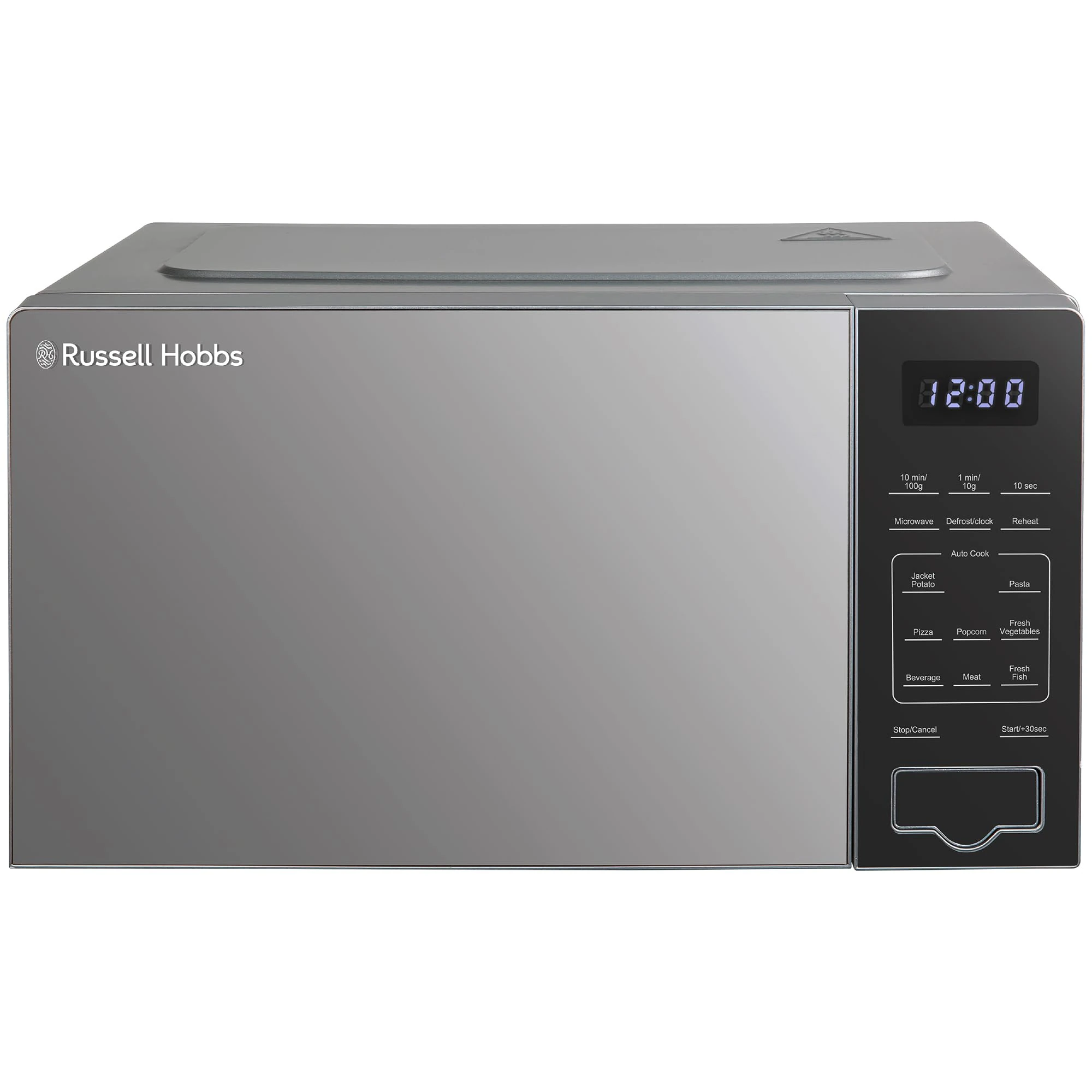 Russell Hobbs Touch Control Digital Solo Microwave 20L 800W in Silver with 10 Power Levels, 6 Auto Cook Menus, Defrost Control, Clock & Timer RHMT2005S
