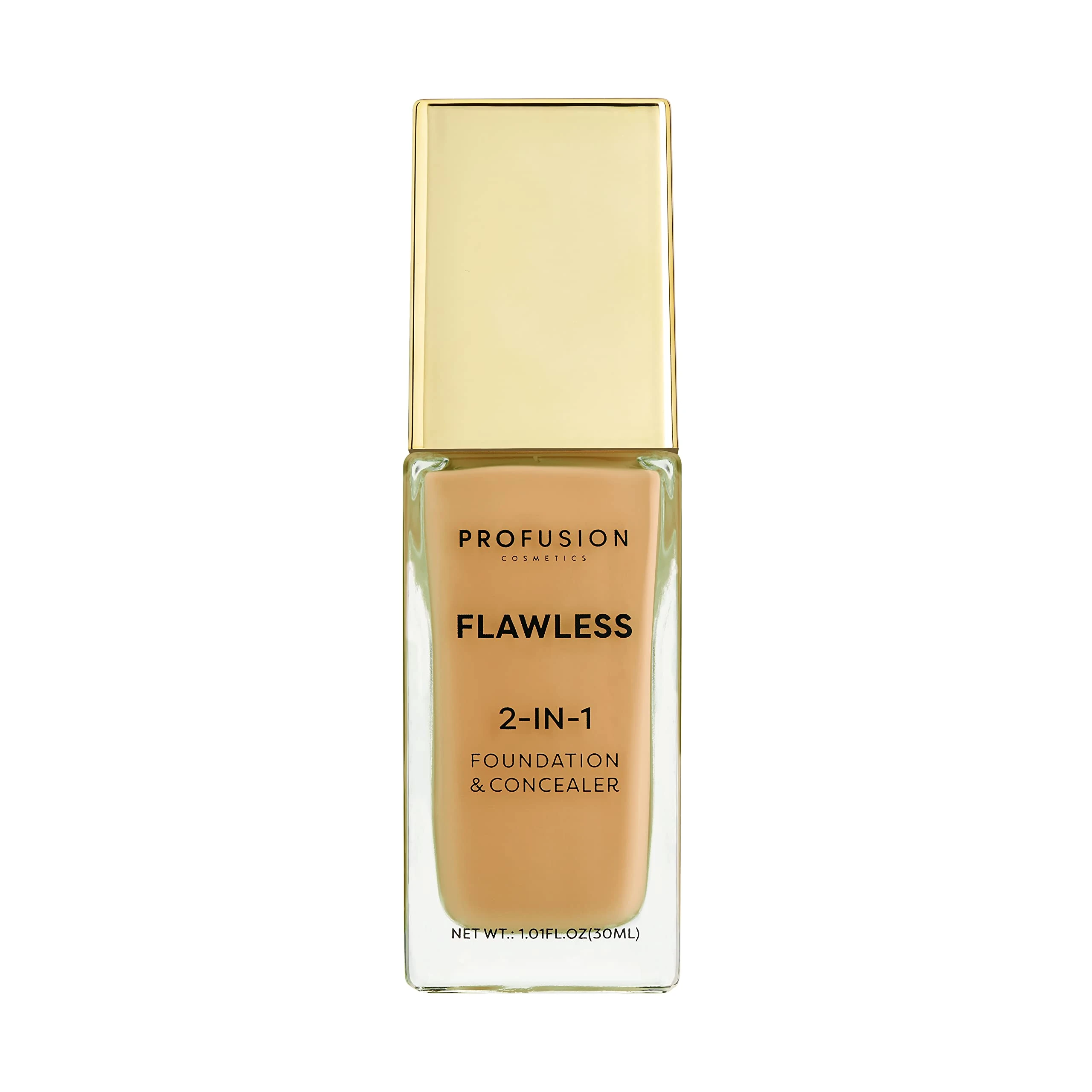 Profusion Cosmetics 2-In-1 Foundation and Concealer for Medium Deep Skin Tone, Flawless Full Coverage and Matte Finish with Convenient Solution for Achieving Polished Look - Golden Tan