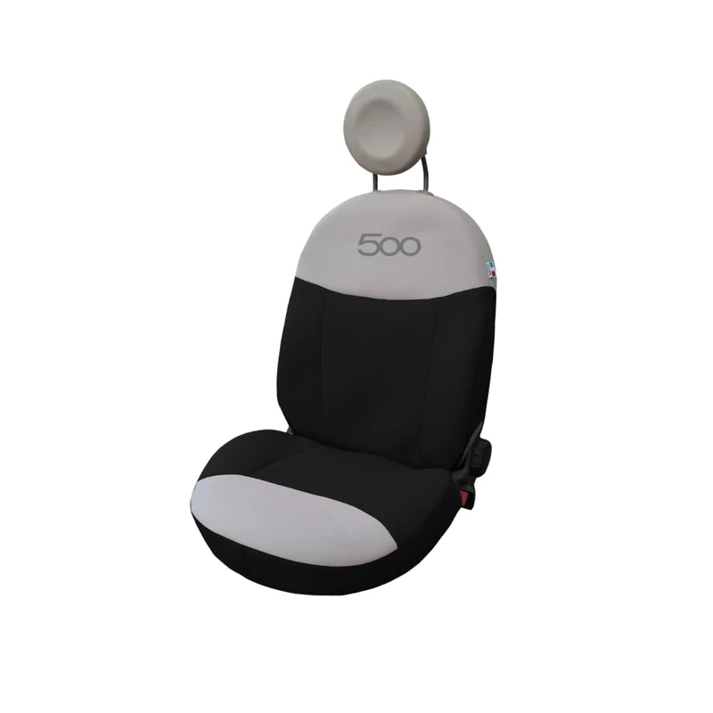Italfodere - Pair of Front Car Seat Covers - Compatible with Fiat 500 from 2007 Onwards - Handmade - Cotton - Foam and Polyester - Interior Car Accessories - Made in Italy - Black/Cream