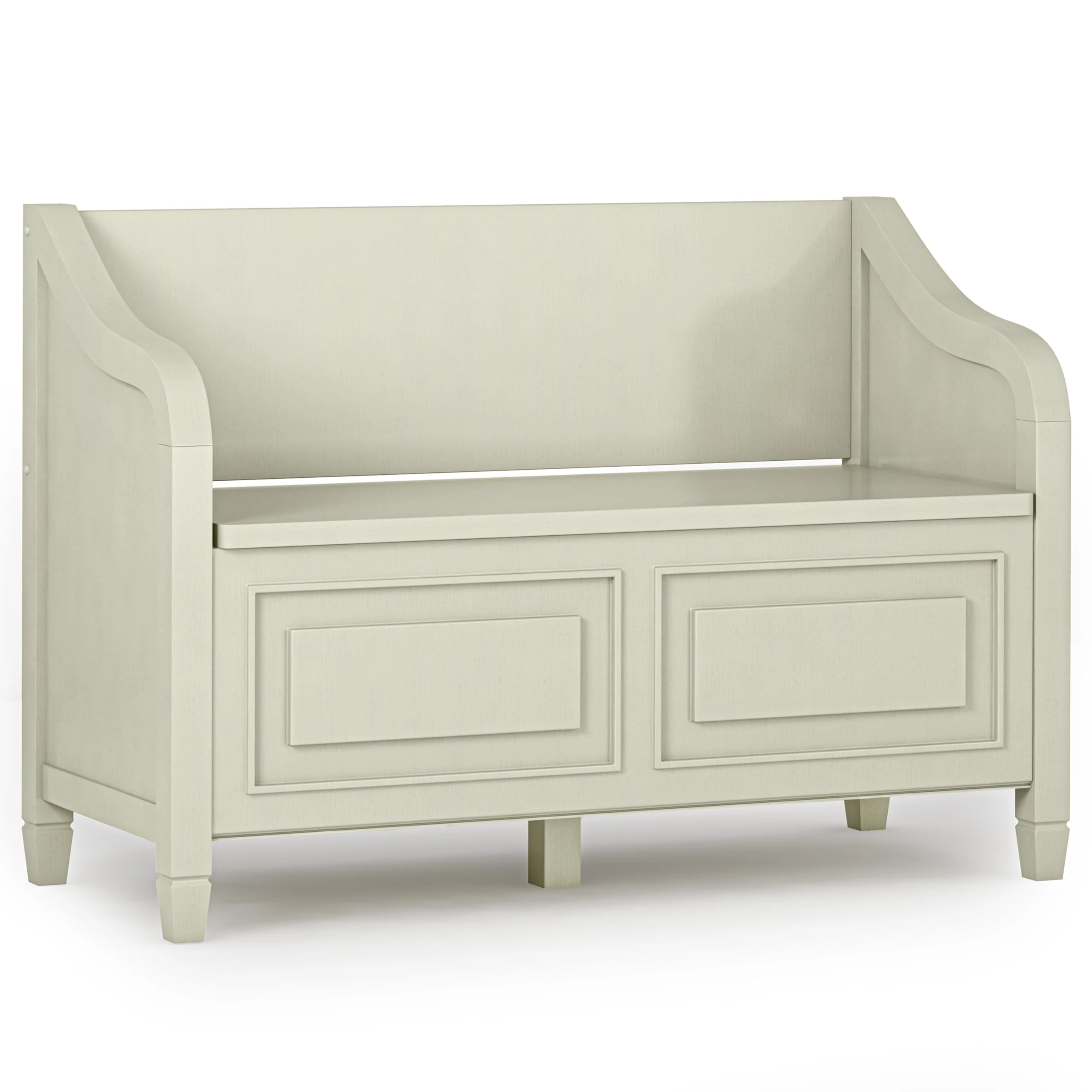SIMPLIHOME Connaught SOLID WOOD 42 Inch Wide Transitional Entryway Storage Bench in Antique White, For the Living Room, Entryway and Family Room