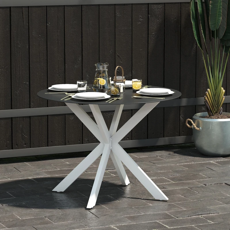 DHP Furniture Circi Outdoor, Dining Table, Glass Top, Black & White - Image 1