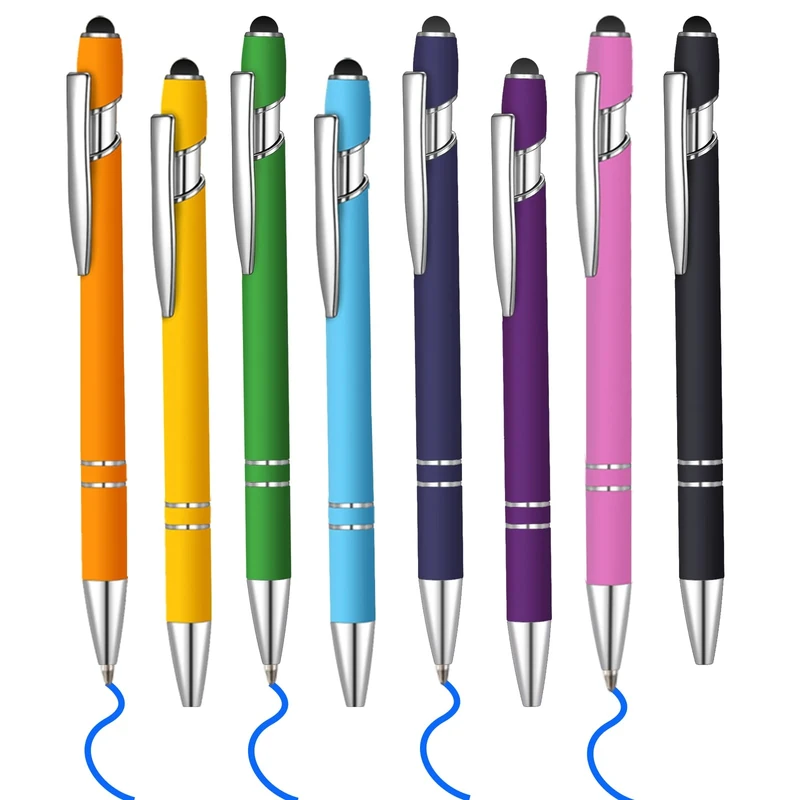 Lragvtbk 8 Pcs Blue Ink Ballpoint Pen with Stylus Tip 2 in 1 Stylus Ballpoint Pen Metal Pens Stylus Pen for Touch Screens School Office Coworkers (Multicolor)