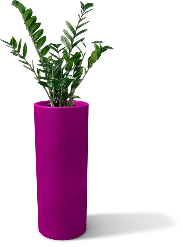Kloris Barocco 90 Tall Planter Cylindrical Purple Fuchsia Polyethylene Diameter 35 cm Height 90 cm Compartment Depth 30 cm Made in Italy