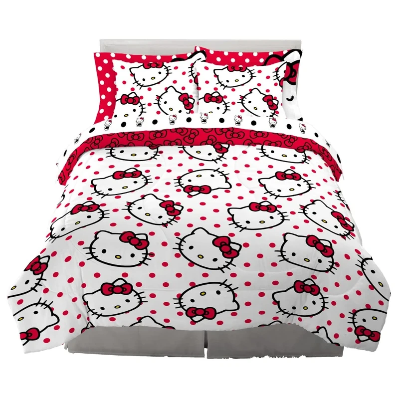 Franco Comforter and Sheet Set, Microfiber, Hello Kitty, 7 Piece Queen Size