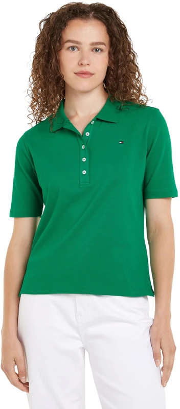 Tommy Hilfiger Women 1985 Reg Pique Polo Ss S/S Polos, Green, 3XL