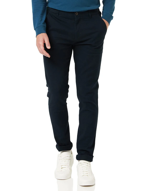 Farah - Men's Chinos, Endmore Twill Chinos with Stretch, Skinny Fit, Casual Trousers, Navy Blue, 30W 34L