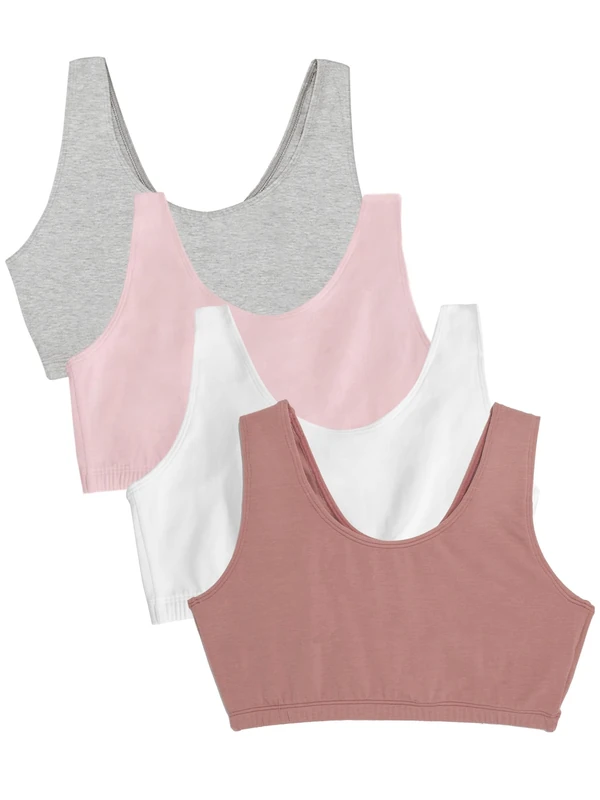 Fruit of The Loom Women's Built Up Tank Style Sports Bra Value Pack, Dusk/White/Blush/Grey Heather, 34