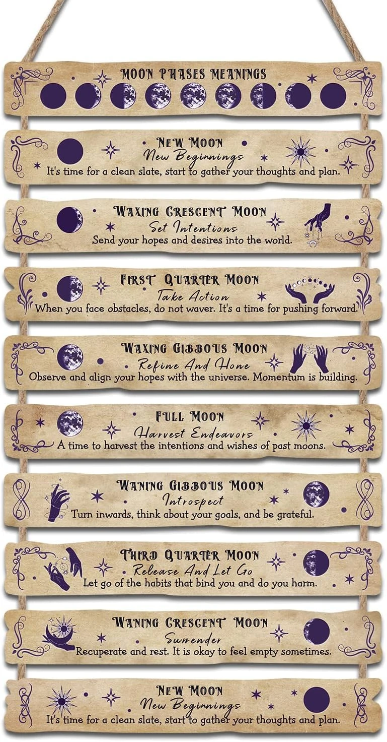 HPNIUB Moon Phase Plaque Wall Decor, Witchcraft Wall Art, Witchcraft Supplies, Celestial Home Decor Aesthetic,Gothic Kitchen Decor,Halloween Magic Poster, Witchy Room Decor (Moon)