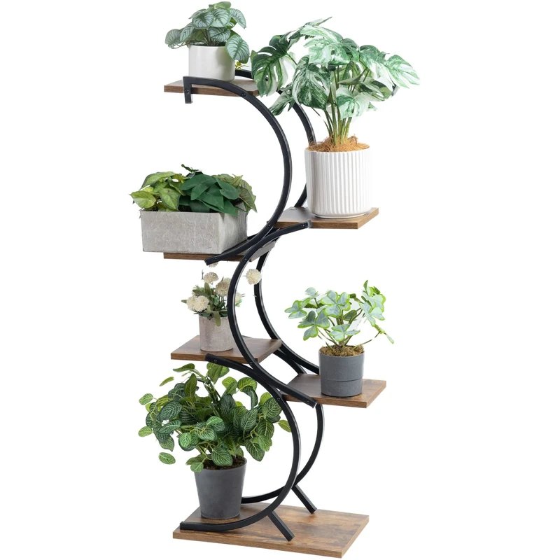 CHPHI 6-Tier Wrought Iron Plant Stand - Green Indoor Tiered Stand for Office and Home Decor
