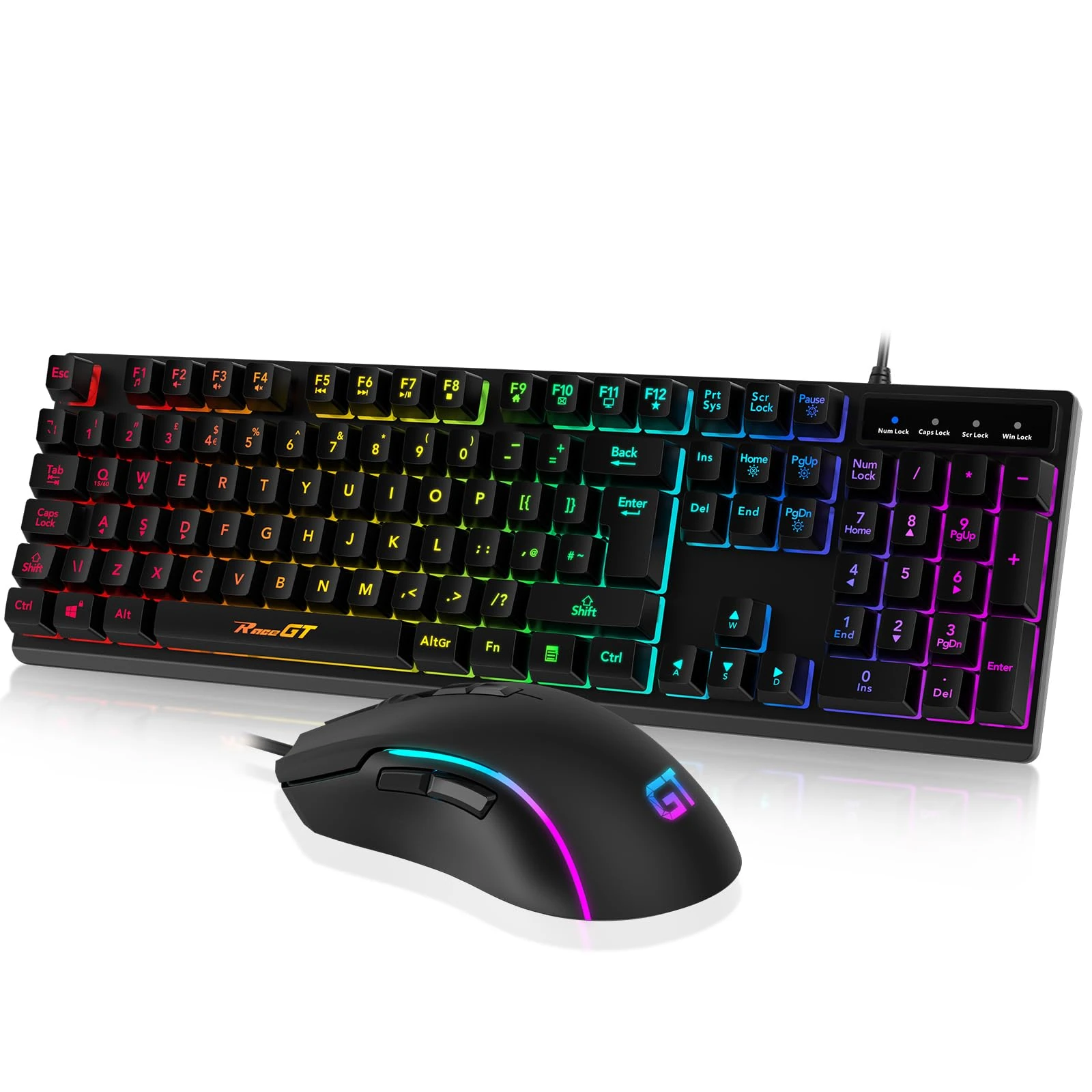 RaceGT USB Backlit 104 Key Wired Keyboard, 7 Button 6400 DPI Gaming Mouse, PC & Laptop Compatible