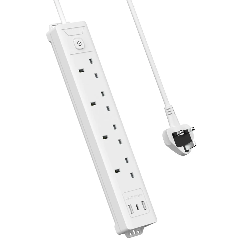 Mscien 5m 4-Way Extension Lead with 4 Outlets, USB-C & 2 USB-A, 3250W