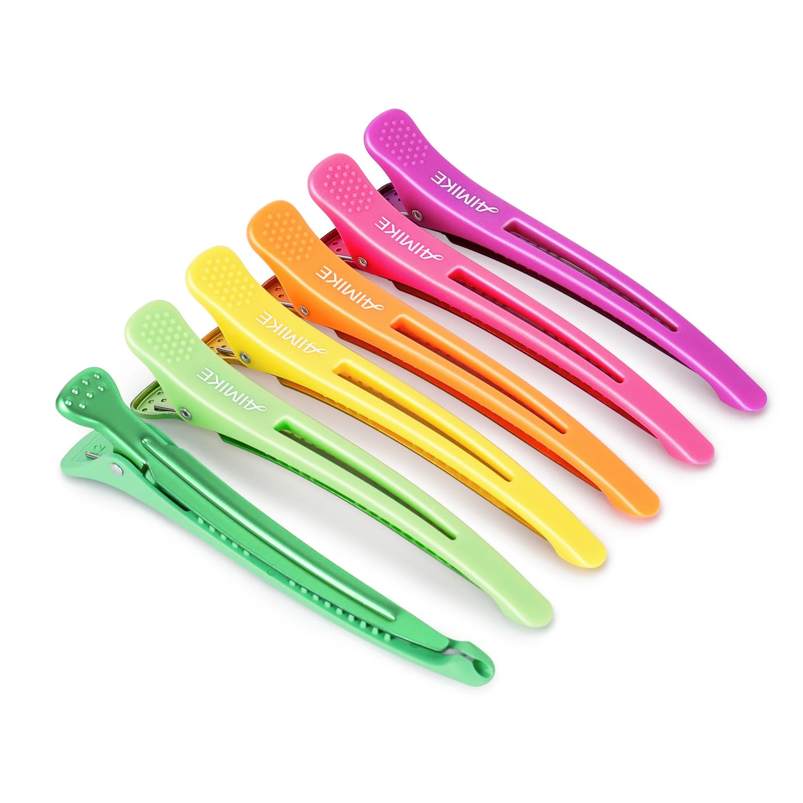 AIMIKE 6 Sectioning Hair Clips,Professional Hair Clips for Styling,Non Slip No-Trace Hairdresser Clips with Silicone Band,Salon and Home Crocodile Clips for Hairdresser, Women,Men- Neon Color 10.9cm