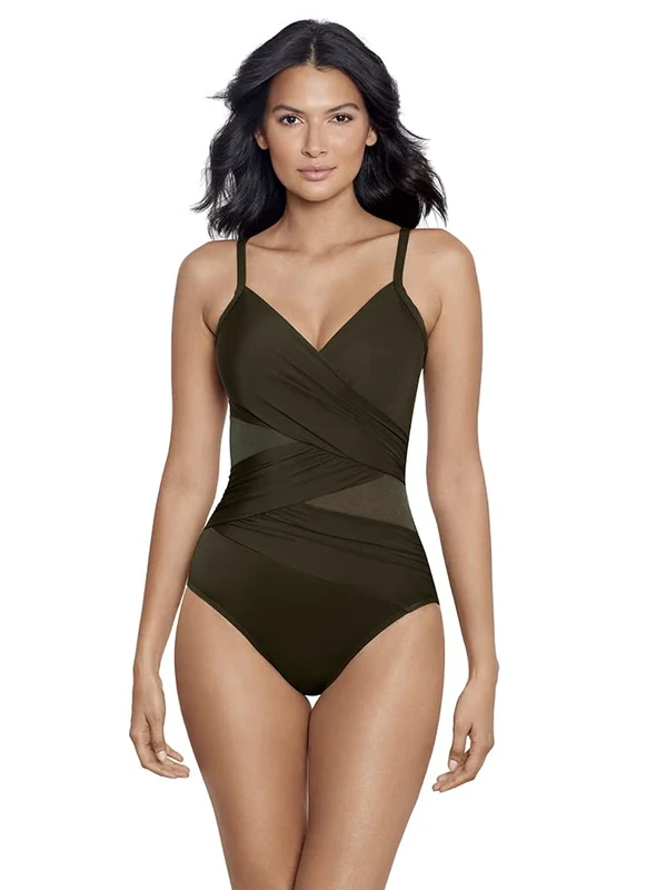 Miraclesuit Women's Swimwear Network Mystique Underwire Tummy Control One Piece Swimsuit, Nori, 10