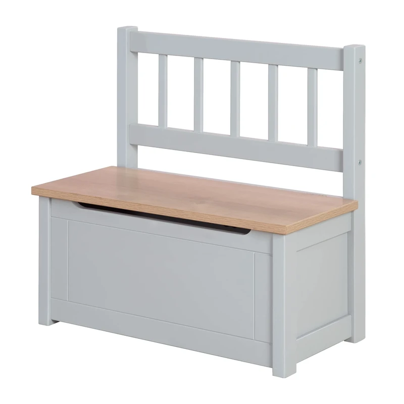 roba Wooden Toy Storage Bench for Children Woody - Scratch-Resistant - with Soft-Close Safety Hinge - from 18 Months - White/Natural Look