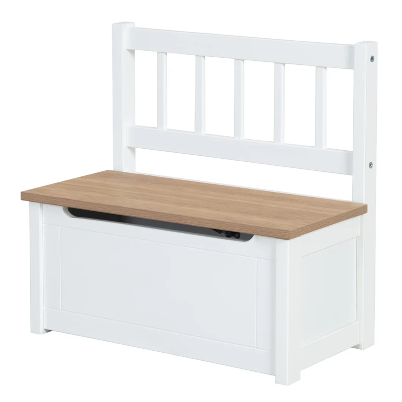 roba Toy Storage Bench Wood - Grey, Soft-Close Safety Hinge - from 18 Months