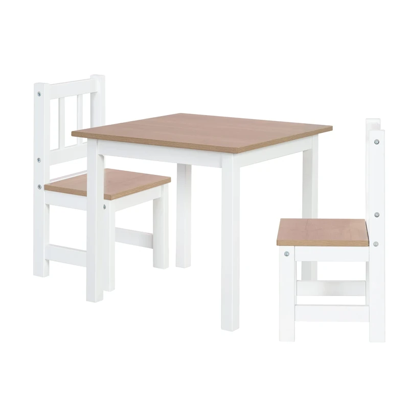 roba Children's Table and 2 Chairs Set Woody - Tabletop and Seats with Wood-Like Appearance - Scratch-Resistant - for Girls & Boys Aged 2 and Above - White