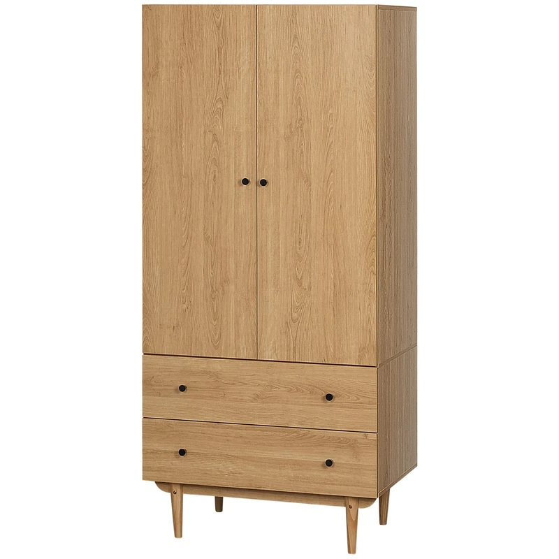 HOMCOM 2 Door Wardrobe with 2 Drawers, Hanging Rail, Clothes Storage Organiser