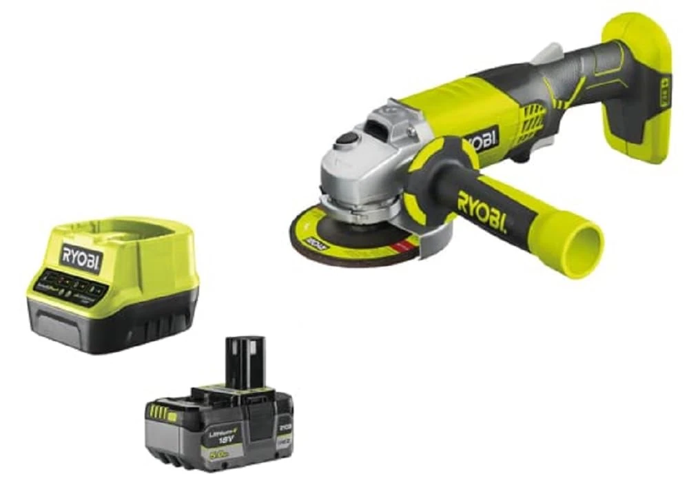 Ryobi - Angle grinder 18V diam. 115 mm - 7,500 rpm - auxiliary handle - 1 lithium battery + 5.0 Ah - fast charger 2.0 A - Delivered in a carry bag with 1 grinding disc - R18AG-150GZL