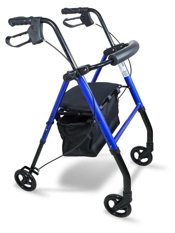 AidaLightweight Folding Four Wheeled Rollator.6 Wheels,Ergonomic Handle Brakes,Parking Brake,Fabric Padded Seat,Shopping Bag,Height Adjustable Handles&Legs,Flip Up Backrest,Aid,Elderly,Mobility
