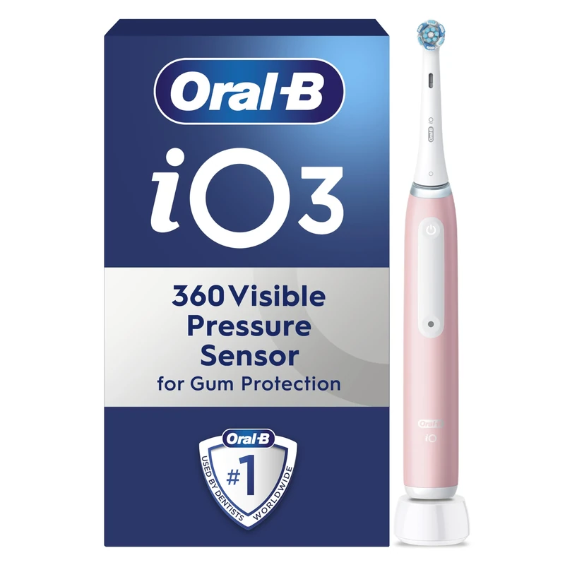 Oral-B iO3 Electric Toothbrush, Oral B Electric Toothbrushes Adults, 1 Toothbrush Head, 3 Modes With Teeth Whitening, Pink Electric Toothbrush, 2 Pin UK Plug, Io Toothbrush
