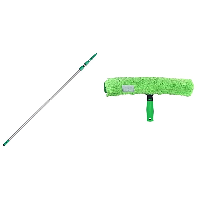 Unger ED450 OptiLoc Telescopic Window Cleaning Pole/Multi-Use Extension Pole & 79020 MicroStrip Window Washer Sleeve 35cm with ErgoTec T-bar Handle - Image 1
