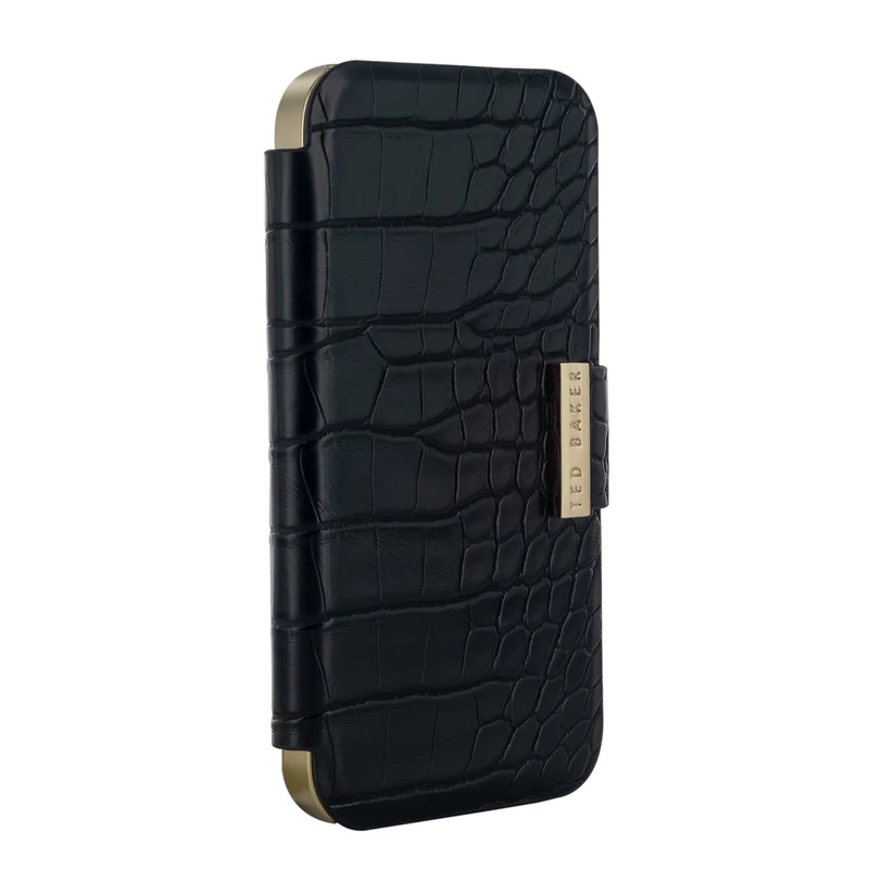 Ted Baker KHAILIA Black Croc Dual Card Slot Folio Phone Case for iPhone 12/12 Pro Rose Gold Shell