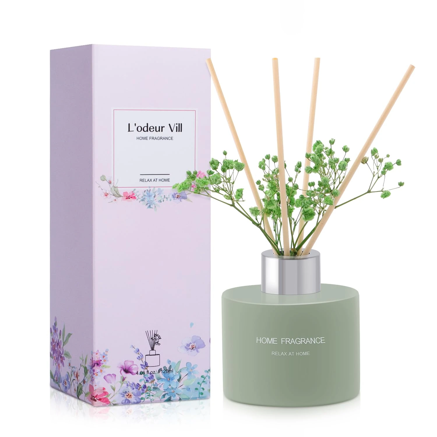 L'odeur Vill Reed Diffuser Set, 4.06 oz(120ml) Vanilla Scented Diffuser with 6 Oil Diffuser Sticks, Home Fragrance Essential Oil for Home Large Rooms Bathroom Shelf Decor
