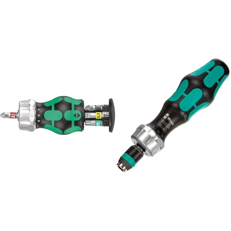 Wera 05008884001 Kraftform Kompakt Stubby Magazine RA 2, Stubby Ratchet Screwdriver with Bit Magazine, 6 Pieces & 05051461001 1/4 x 142 816 RA Ratchet Screwdriver - Silver