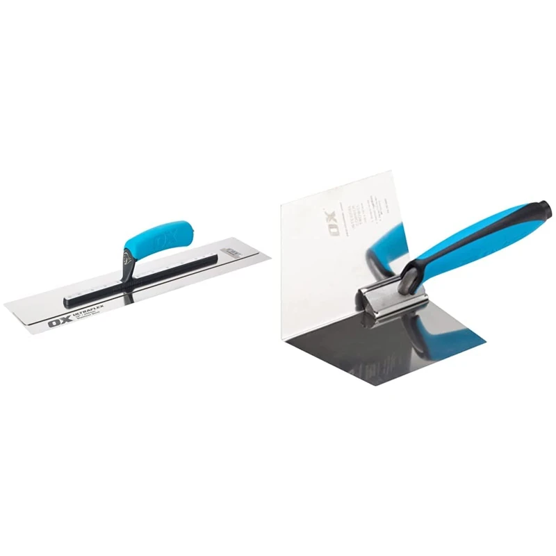 OX Pro UltraFlex Finishing Trowel 18in / 455 x 110 mm & OX Pro Dry Wall Internal Corner Trowel 102 X 127mm