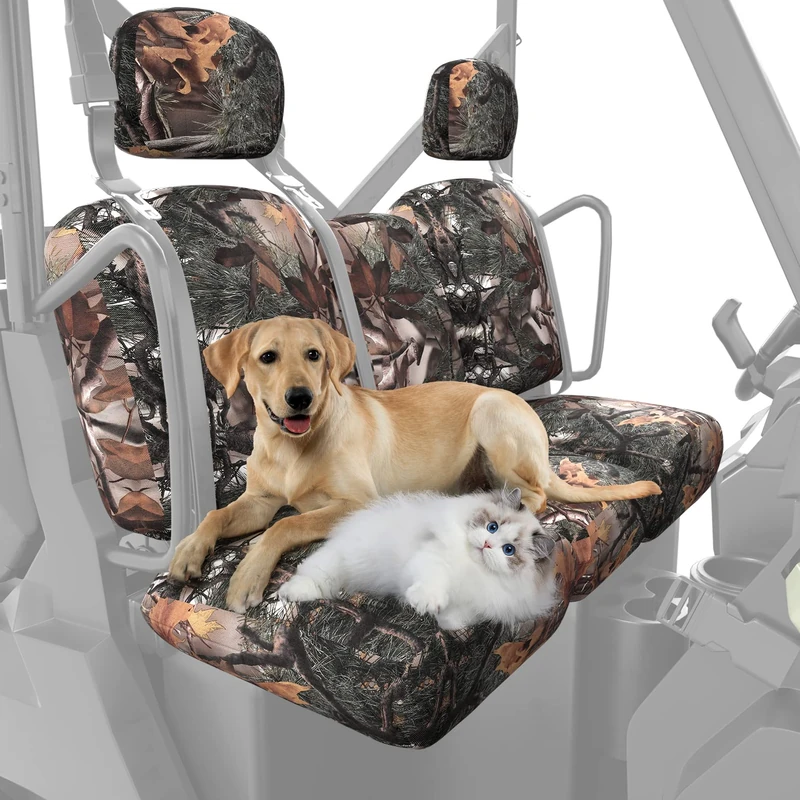 kemimoto UTV Seat Covers Camo, Waterproof Repellent UTV Seat Cover Set w/Headrest Cover Compatible with Can Am Defender Front Two Doors Split Bench Seat Covers- Camo