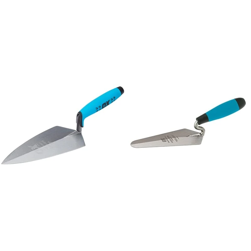 OX PRO OX-P011210 Series - Steel Brick Trowel with Dura Grip Handle - 250 mm & Gauging Trowel for Plastering & Bricklaying - Soft Grip Flat Masonry Tool - 7inch Cement Finishing Bricklayers Trowel