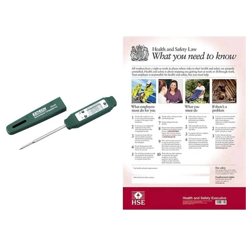 Extech Instruments 39240 Waterproof Stem Thermometer,Green & HSE Health And Safety Law Poster A3 FWC30/A3: what you need to know