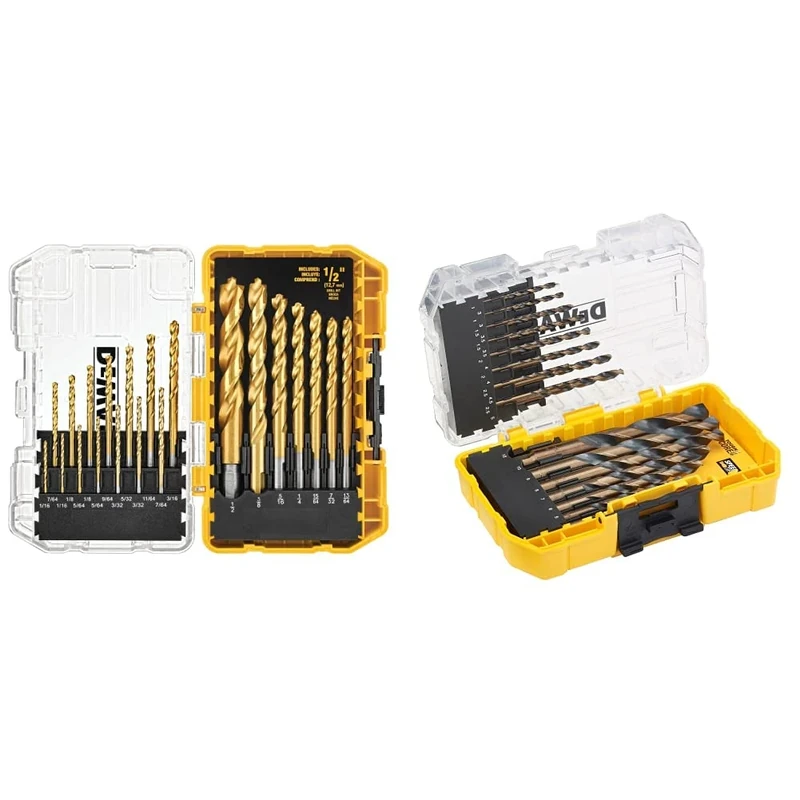 DEWALT Titanium Nitride Coated, 21-Piece,Yellow Titanium Pilot Point Drill Bit Set & DT70729-QZ Metal Drill Bit Set 23-Piece HSS-G Black/Yellow