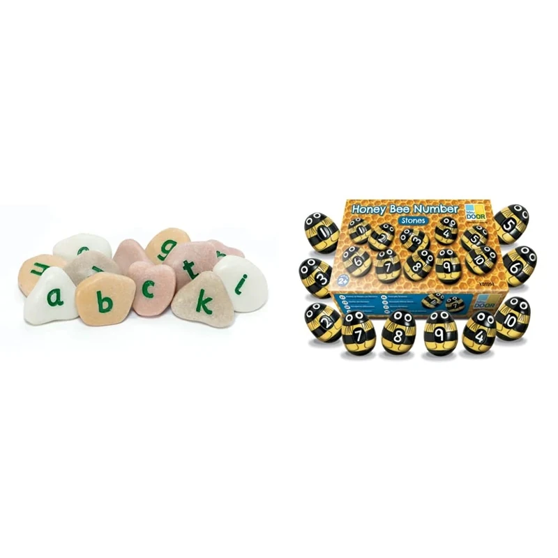 Yellow Door YD-10 Lowercase Alphabet Pebbles & YD1094 Honey Bee Number Stones Set, 20 pieces