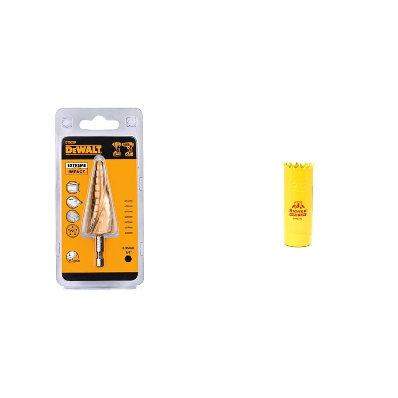 DEWALT DT5030-QZ - Broca cónica para metal Extreme Impact Ø 14-25mm & Starrett HSS Bi-Metal Hole Saw - FCH2532 Fast Cut Extra Cobalt Hole Saw
